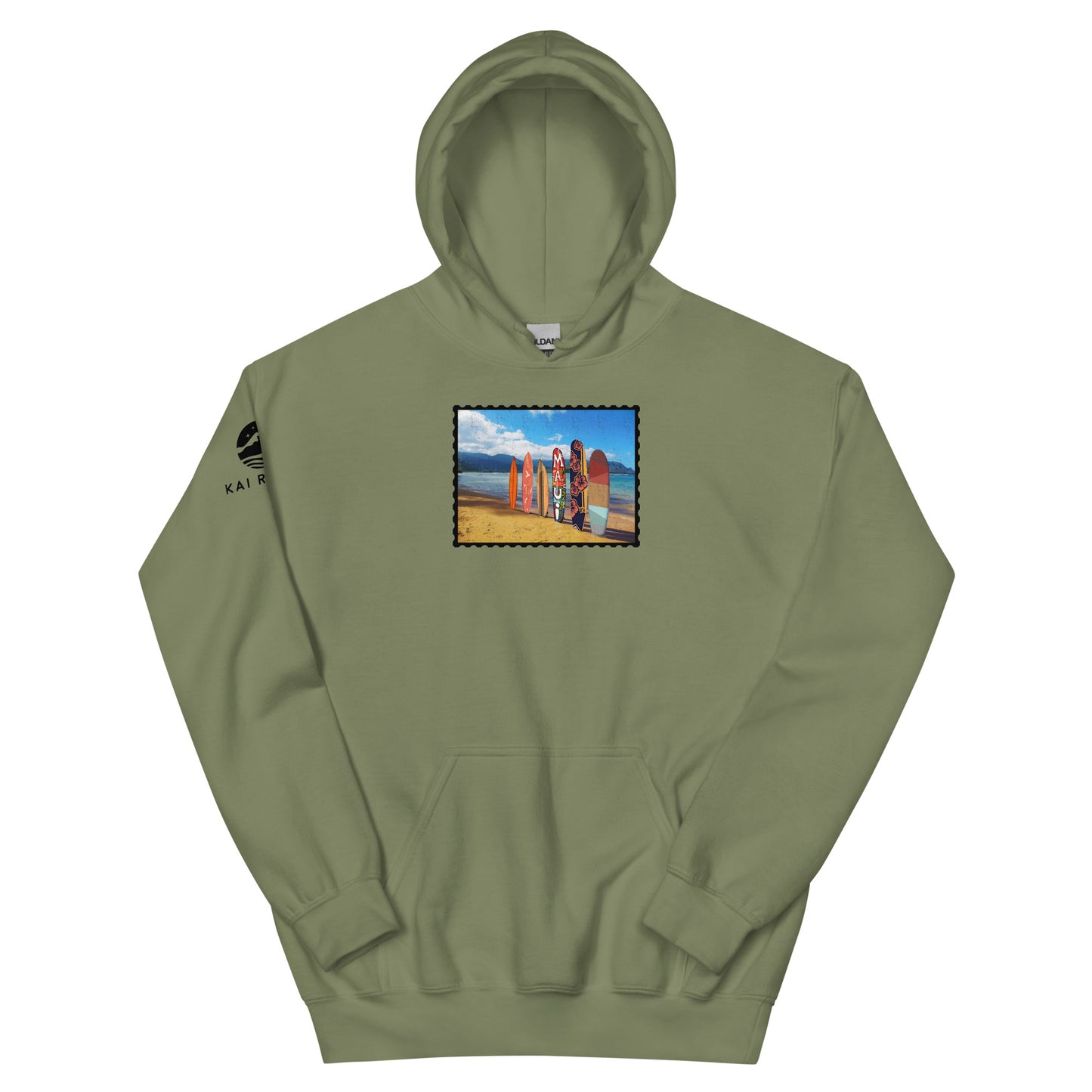 Postcard Boarding in Maui Unisex Hoodie