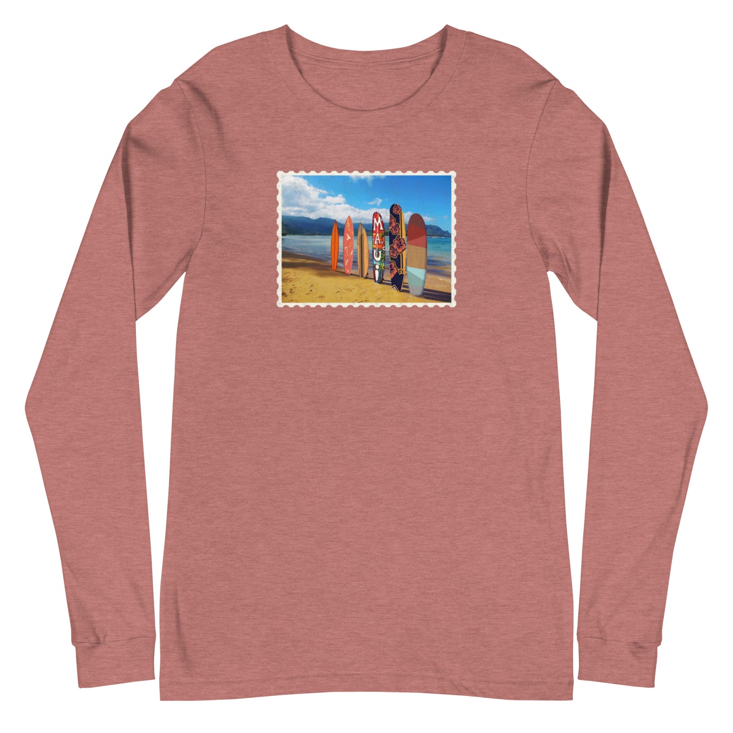 Postcard Boarding in Maui Unisex Long Sleeve Tee