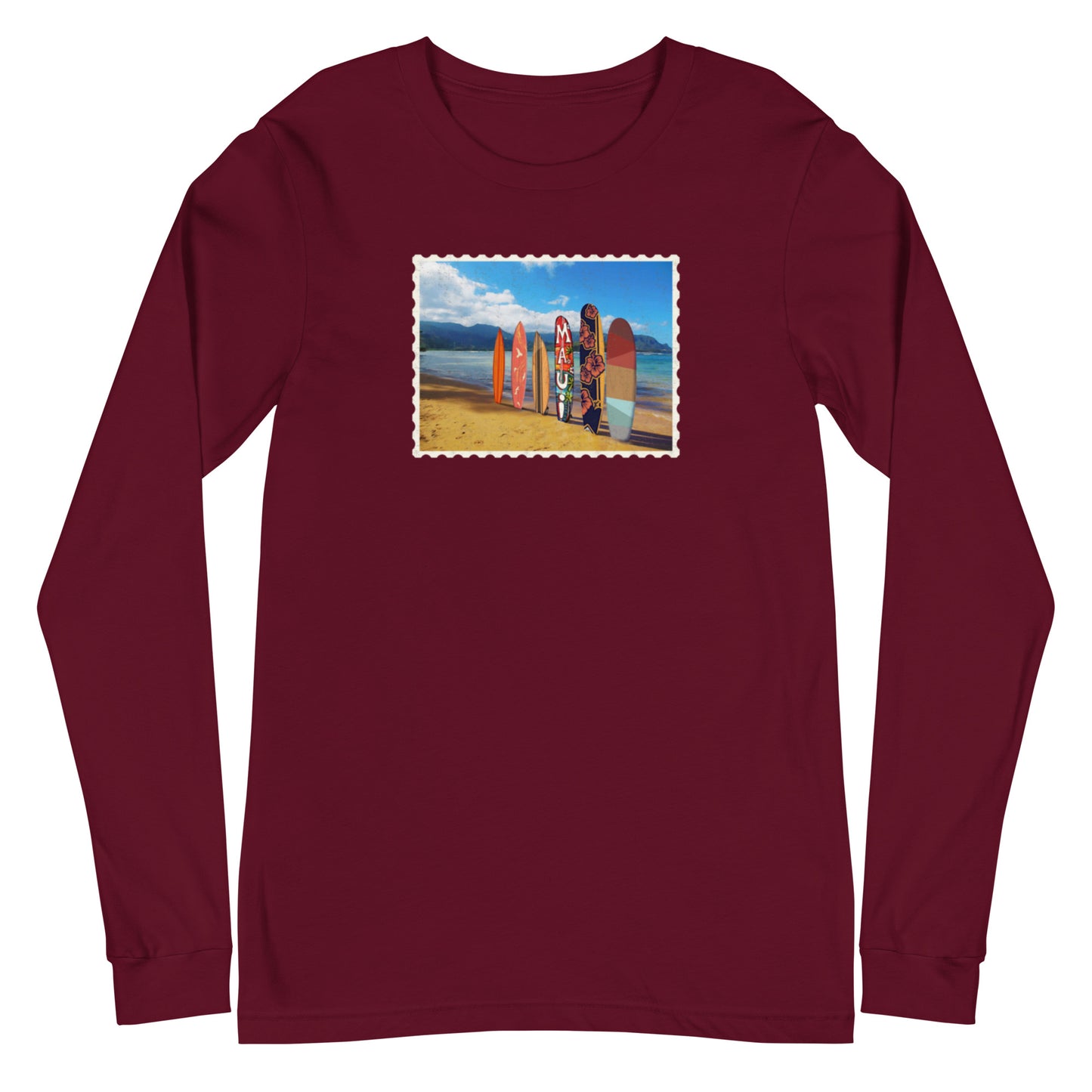 Postcard Boarding in Maui Unisex Long Sleeve Tee