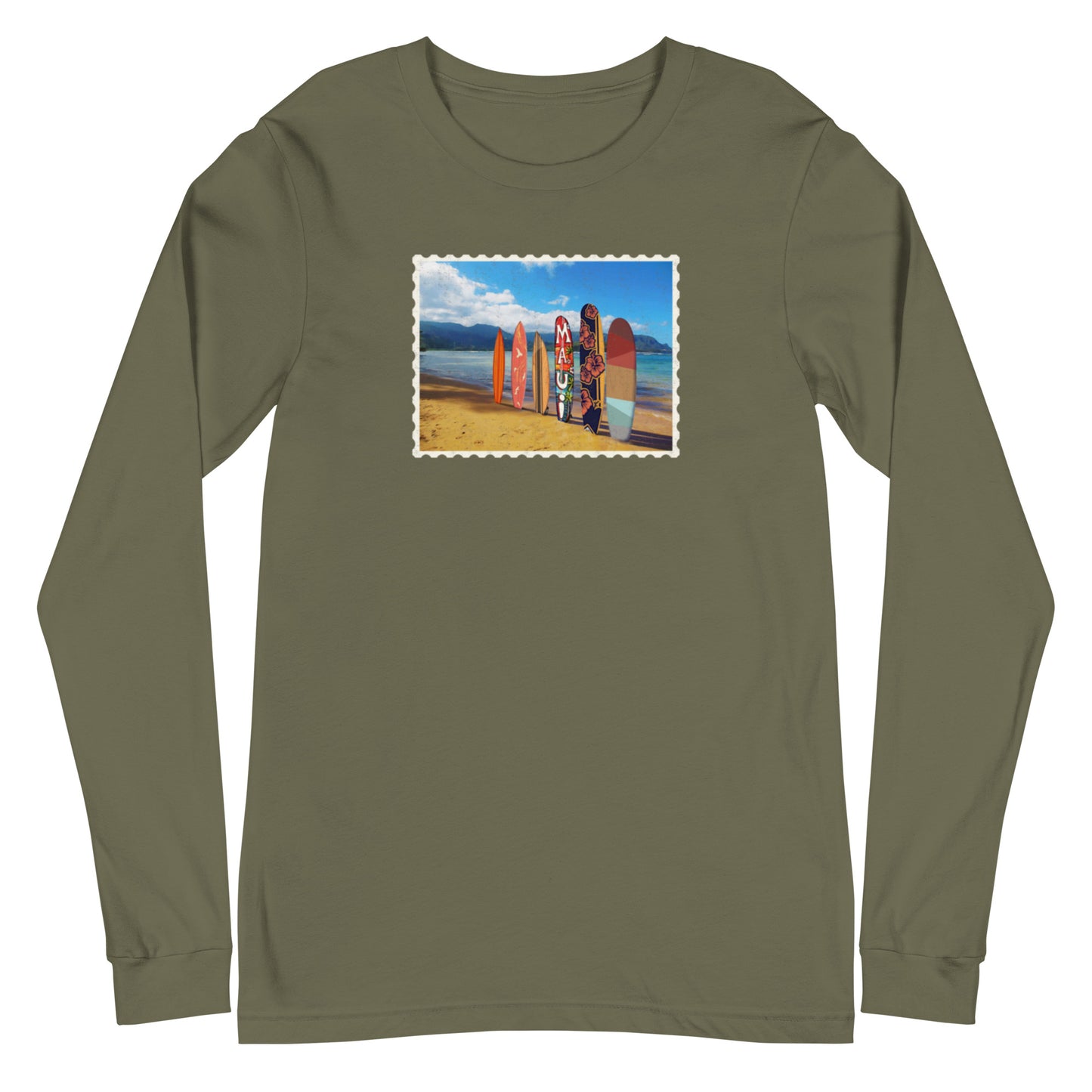 Postcard Boarding in Maui Unisex Long Sleeve Tee