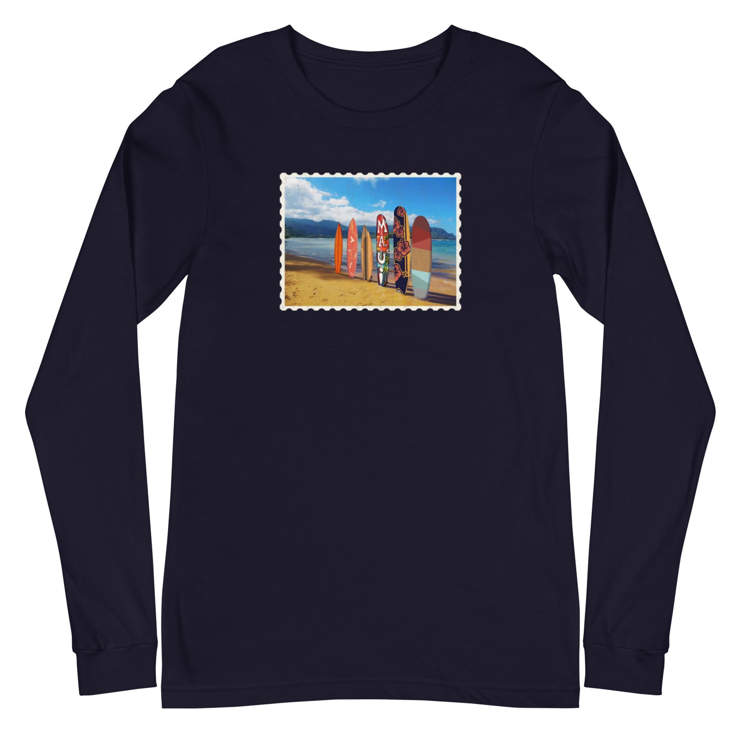 Postcard Boarding in Maui Unisex Long Sleeve Tee