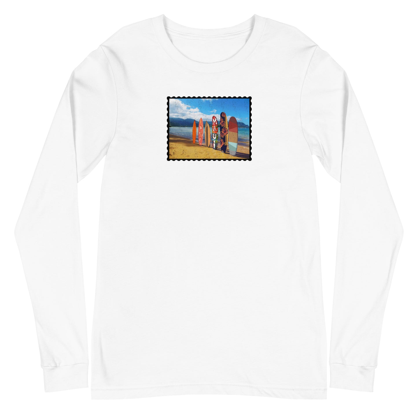 Postcard Boarding in Maui Unisex Long Sleeve Tee