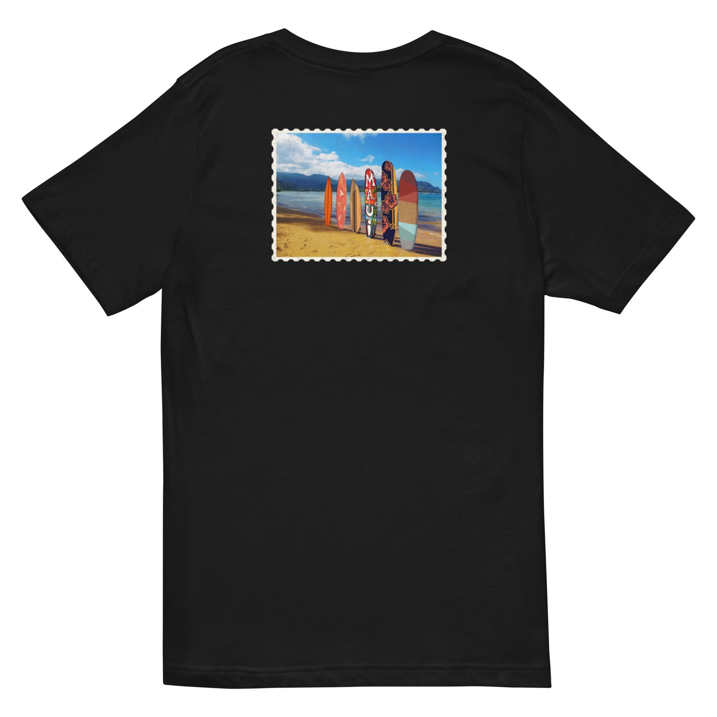 Postcard Boarding in Maui Unisex Short Sleeve V-Neck T-Shirt