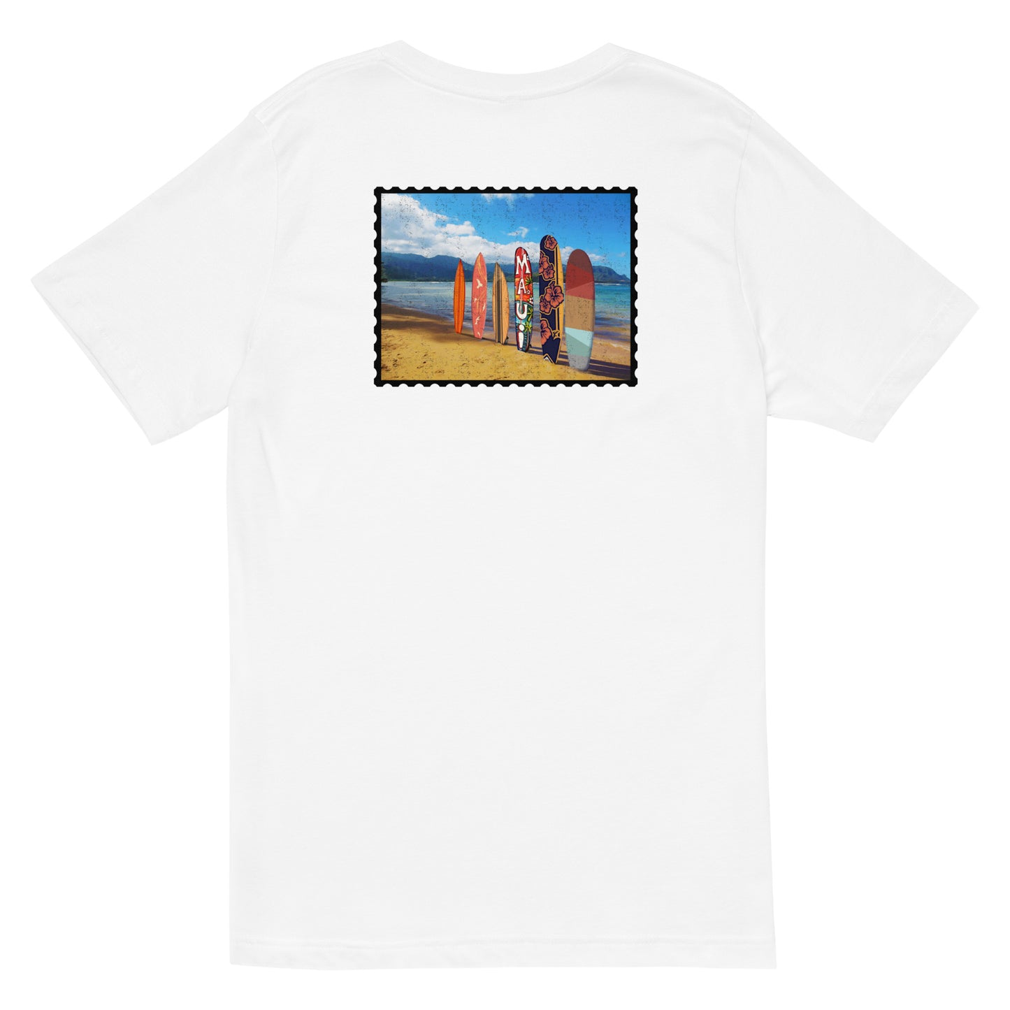 Postcard Boarding in Maui Unisex Short Sleeve V-Neck T-Shirt